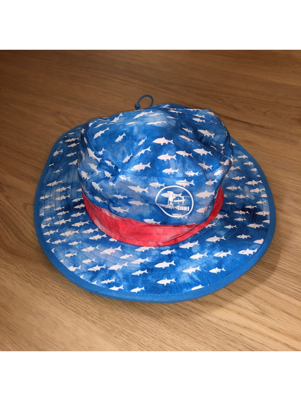 THE ENDLESS SUMMER TIE DYE DRAWSTRING BUCKET HAT BLUE ALL OVER SHARK ADULT SIZE